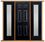 GRP 6 Panel Black Front Door with Frosted Sidelights